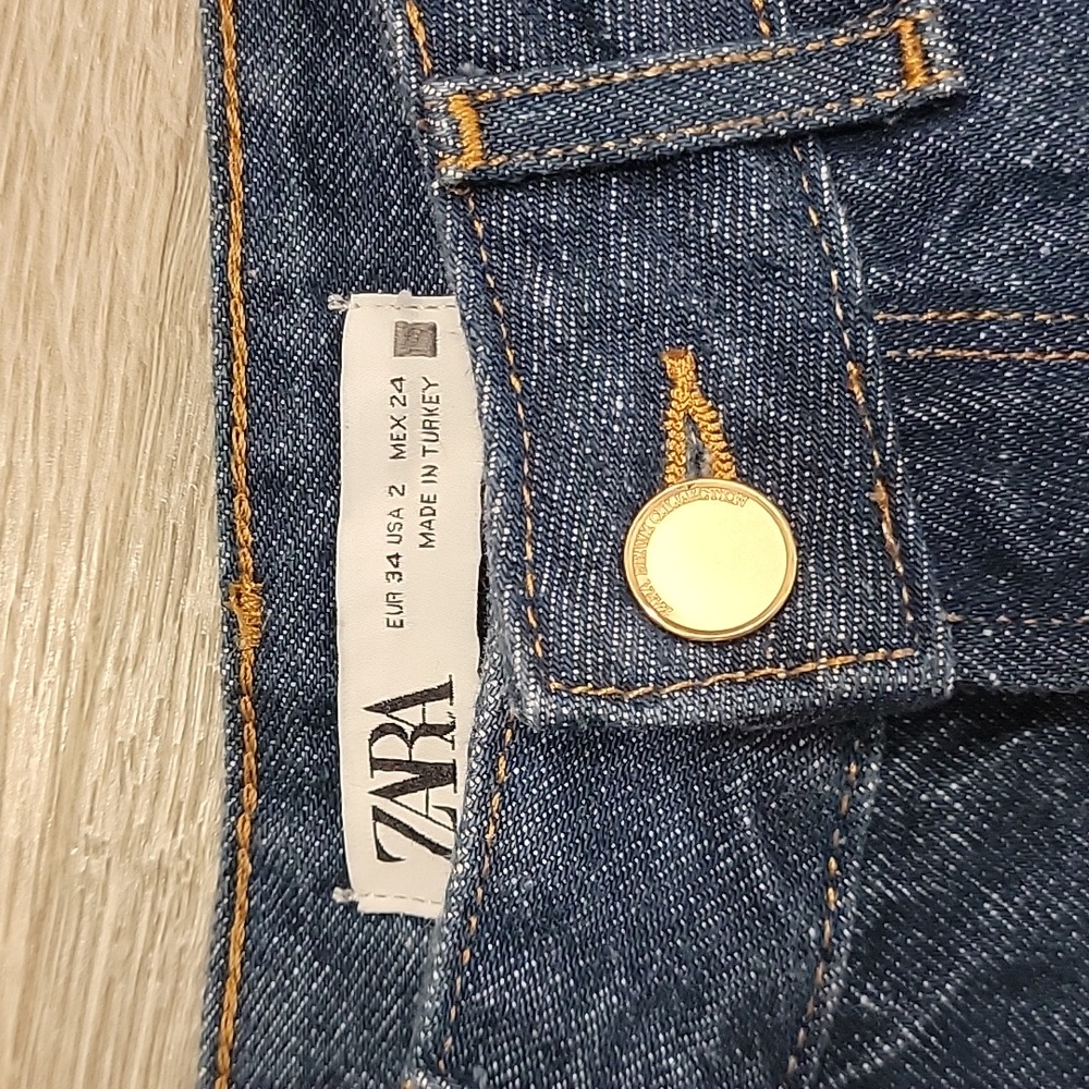 Zara Dark Blue Denim Wide Leg Jeans  NWOT - Picture 2 of 10
